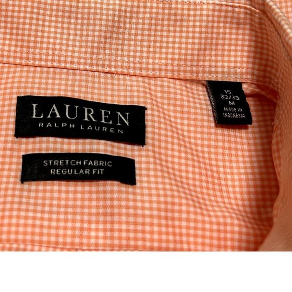 Lauren Ralph Lauren Men Regular Fit Long Sleeve Shirt 15 (32/33) M Orange Check - Picture 5 of 5